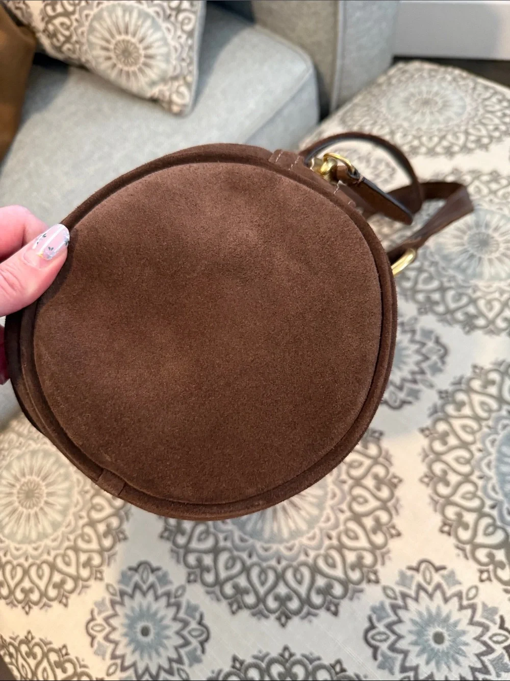 Coach kiss lock barrel bag suede